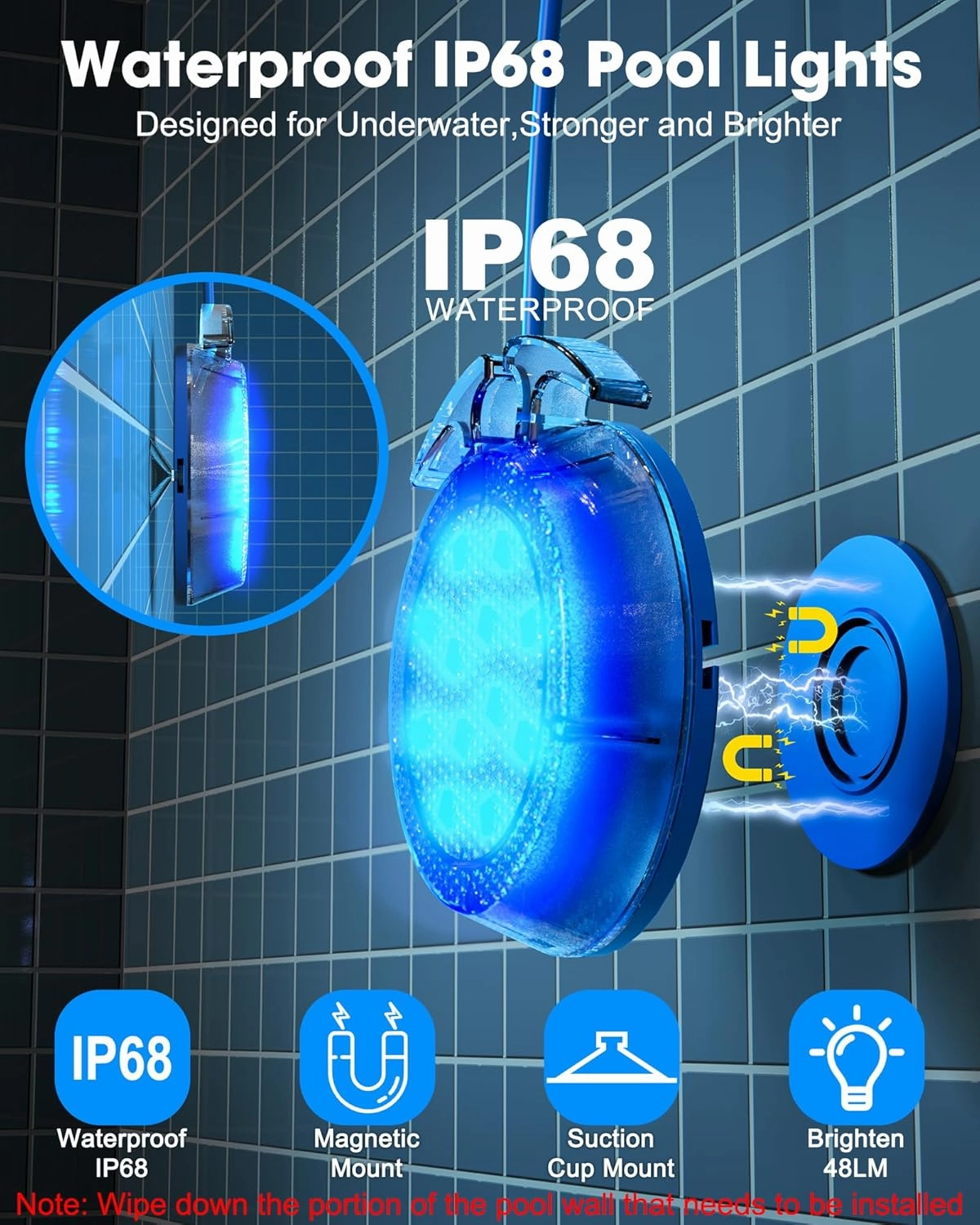 Solar Pool Lights,Underwater IP68 Pool Lights with 8-Color Changing and 9 Modes,Solar Powered LED Swimming Light with Remote Control for Above Ground Pools/Inground Pools-2 Pack-Blue