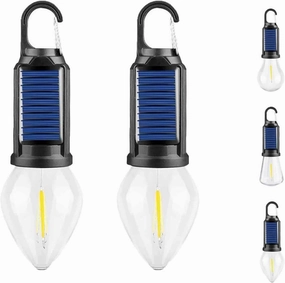 Solar Rechargeable Hooked Camping Light, Portable Tent Lights LED Lamp Waterproof for Camping, Hiking(A 2PCS)