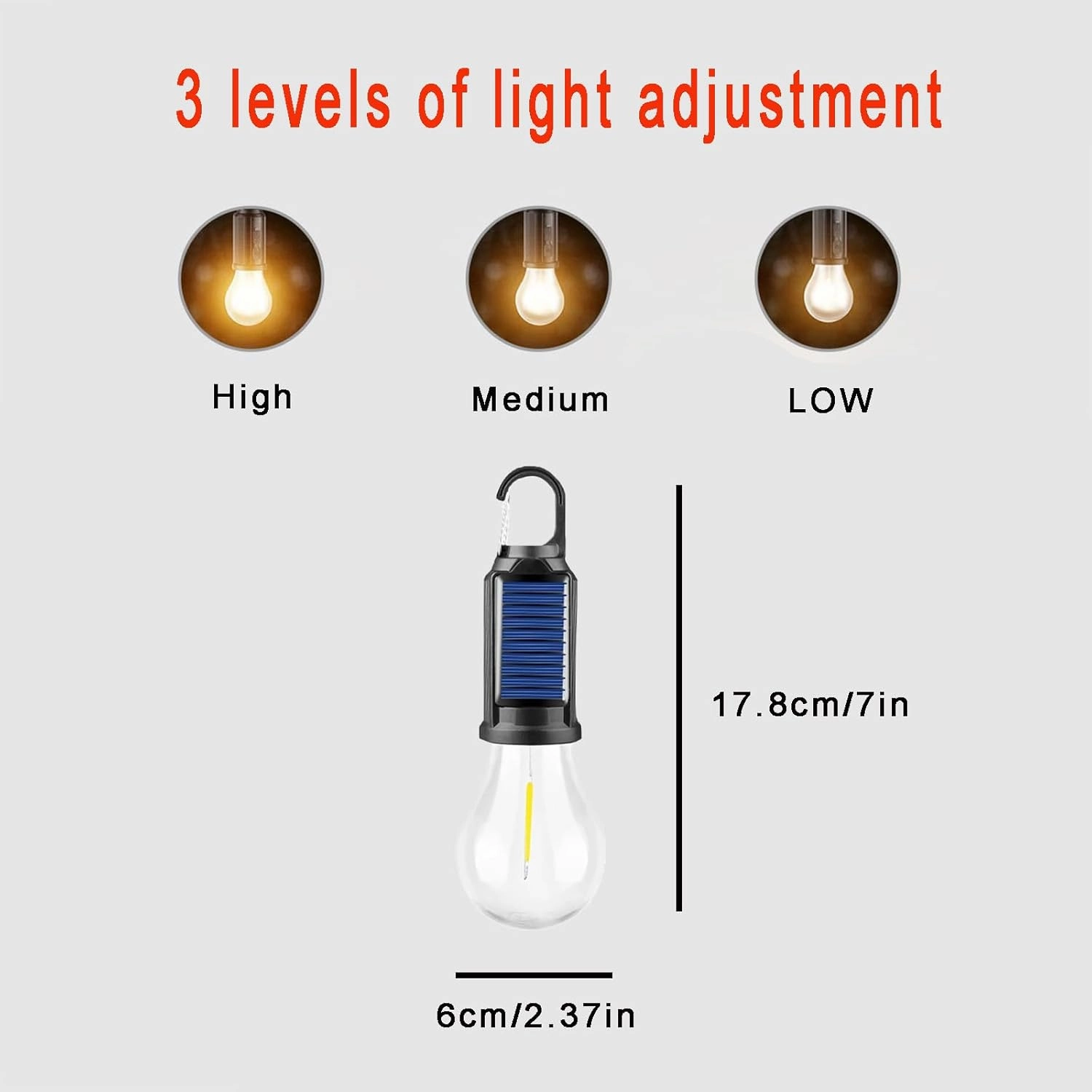 Solar Rechargeable Hooked Camping Light,Tent Lights USB Rechargeable LED Camping Lantern,Portable, with Clip Hook, for Camping, Emergencies (3 PCS)