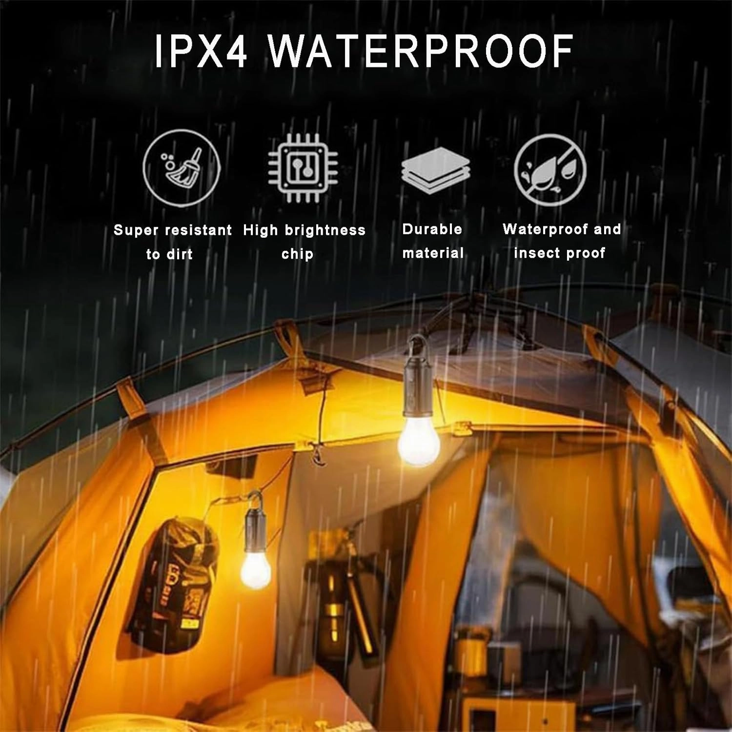 Solar Rechargeable Hooked Camping Light,Tent Lights USB Rechargeable LED Camping Lantern,Portable, with Clip Hook, for Camping, Emergencies (3 PCS)