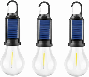 Solar Rechargeable Hooked Camping Light,Tent Lights USB Rechargeable LED Camping Lantern,Portable, with Clip Hook, for Camping, Emergencies (3 PCS)