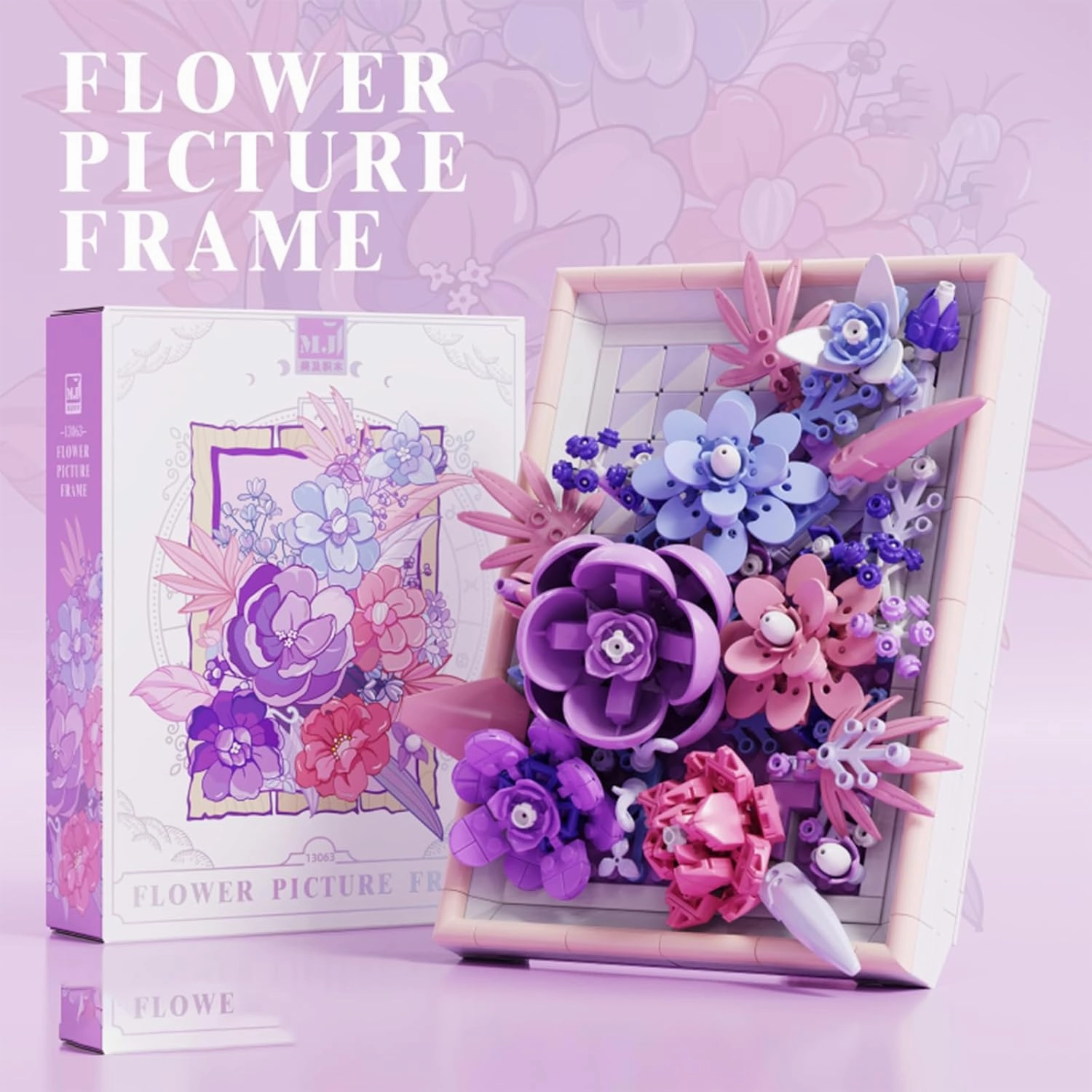 SOLEILHOME Flower Bouquet Framed Wall Art Building Kit - 768 Pieces Botanical Brick Set for Adults, DIY 3D Floral Picture Frame Home Décor, Creative Gift for Women/Men (Purple)