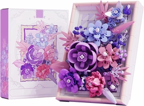 SOLEILHOME Flower Bouquet Framed Wall Art Building Kit - 768 Pieces Botanical Brick Set for Adults, DIY 3D Floral Picture Frame Home Décor, Creative Gift for Women/Men (Purple)