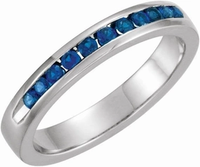Solid 14k White Gold Blue Sapphire Classic Channel Set Wedding Band Anniversary Ring - Size 7 (Width = 3.1mm)