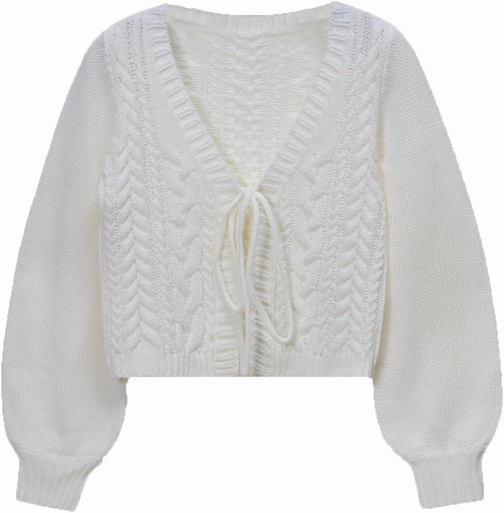 SOLY HUX Women's Tie Front Cardigan Sweaters Long Sleeve Bow Sweater Fall Winter Trendy Outerwear Tops