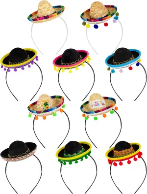 Sombrero Party Hats, Classic Cinco De Mayo Sombrero Headbands, Mini Mexican Party Hats with Headbands Fiesta Party Favors