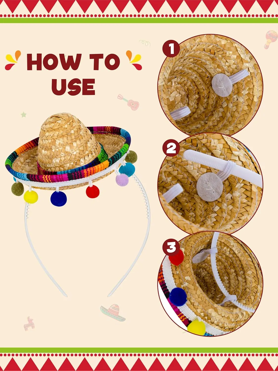 Sombrero Party Hats, Classic Cinco De Mayo Sombrero Headbands, Mini Mexican Party Hats with Headbands Fiesta Party Favors