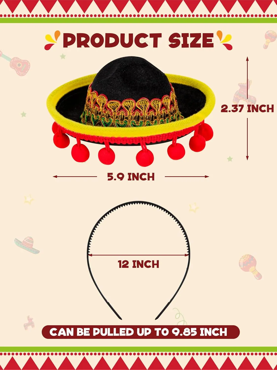 Sombrero Party Hats, Classic Cinco De Mayo Sombrero Headbands, Mini Mexican Party Hats with Headbands Fiesta Party Favors