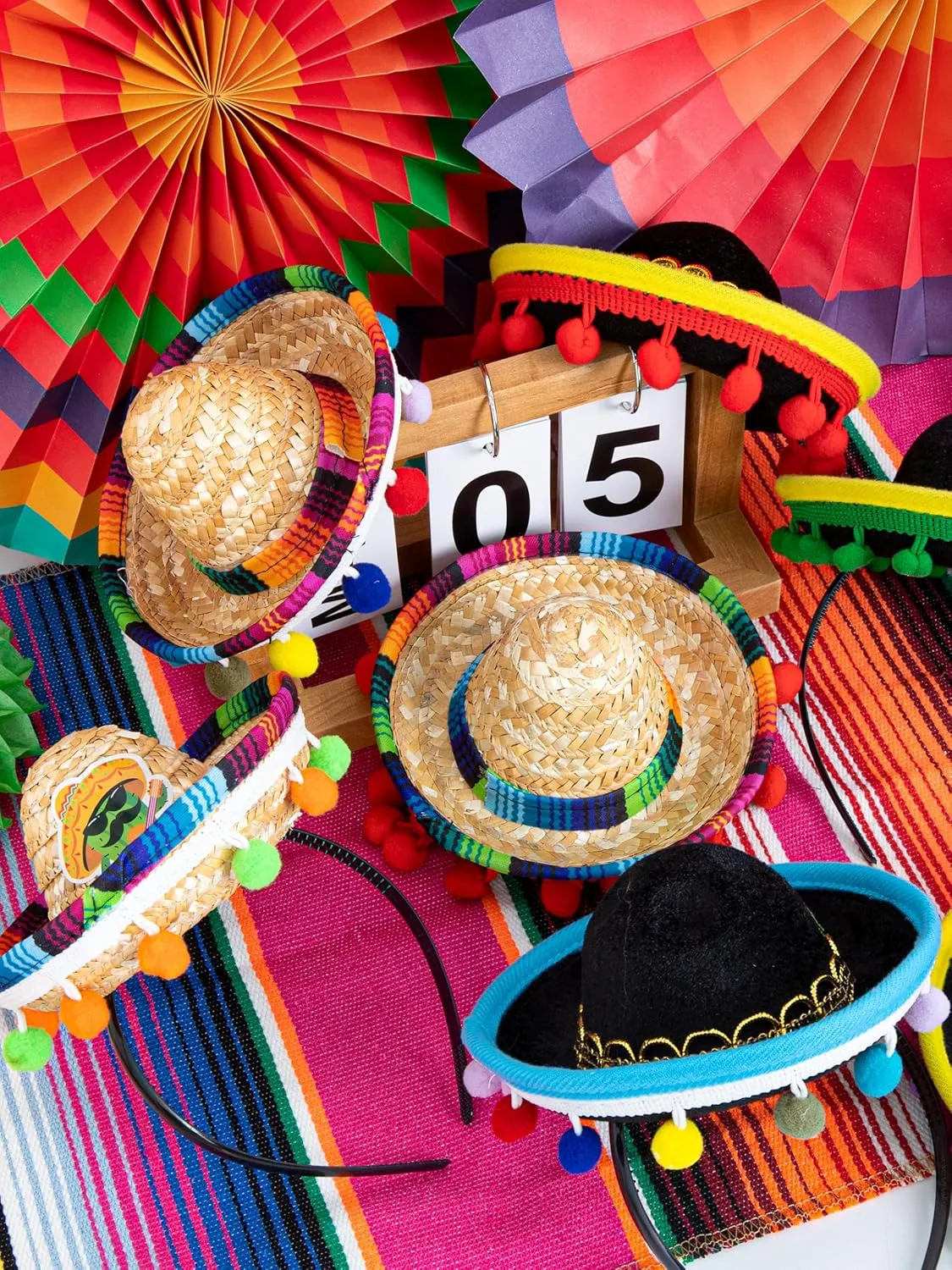 Sombrero Party Hats, Classic Cinco De Mayo Sombrero Headbands, Mini Mexican Party Hats with Headbands Fiesta Party Favors