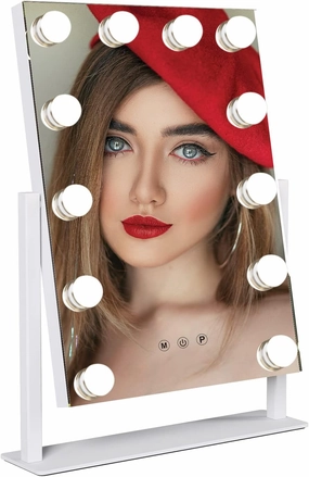 SOMY Hollywood Makeup Mirror with 12 Dimmable LED Bulbs, Small Lighted Vanity Mirror with Smart Touch Control and Slim Metal Frame for Bedroom Dressing Room 360°Rotation, White (1147)