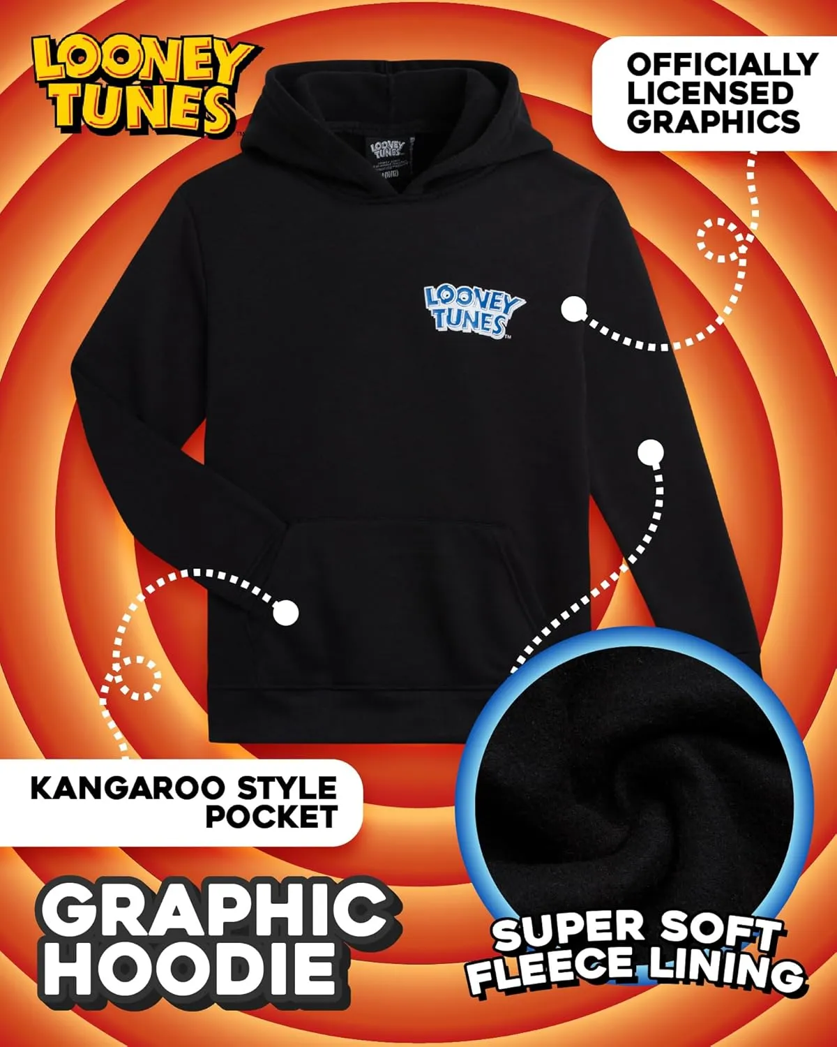Southpole Boys Graphic Hoodie - Looney Tunes Bugs Bunny Tom and Jerry Pullover Hooded Sweatshirts for Boys (Sizes: 8-20)