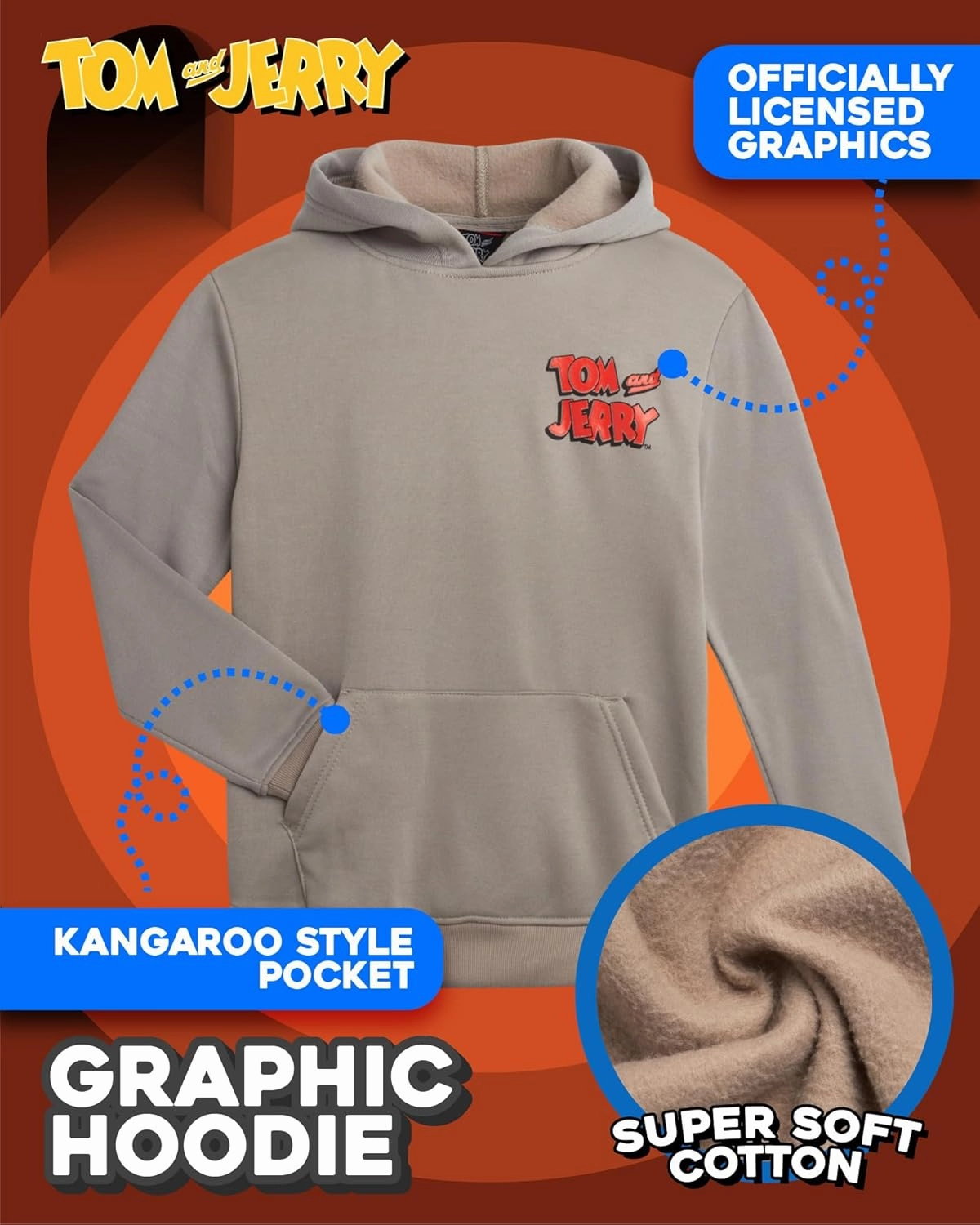 Southpole Boys Graphic Hoodie - Looney Tunes Bugs Bunny Tom and Jerry Pullover Hooded Sweatshirts for Boys (Sizes: 8-20)