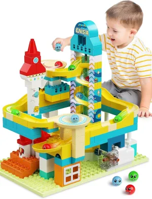 Space-Themed Marble Run,with Motorized Lift,Large Building Blocks Compatible Major Brands,STEM Boys and Girls Toy for Ages 6 