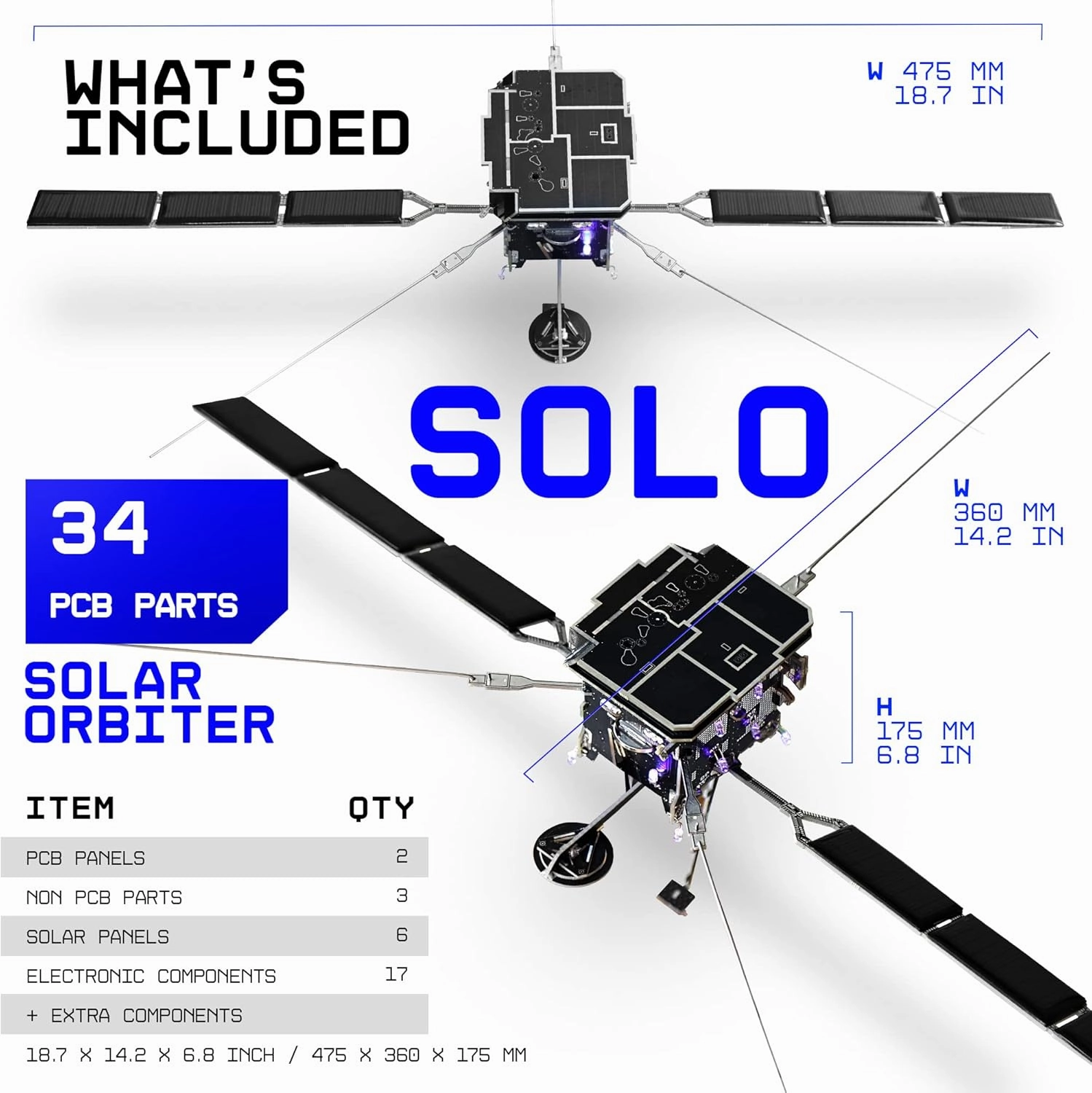 Space O DIY Engineering Kit - Solar Orbiter Model Building Kit - Solar-Powered Science Toy Kits - Educational STEM Kit, Electrical Engineering Kit - DIY Toy Gift for Adults, Teens, Kids 14 