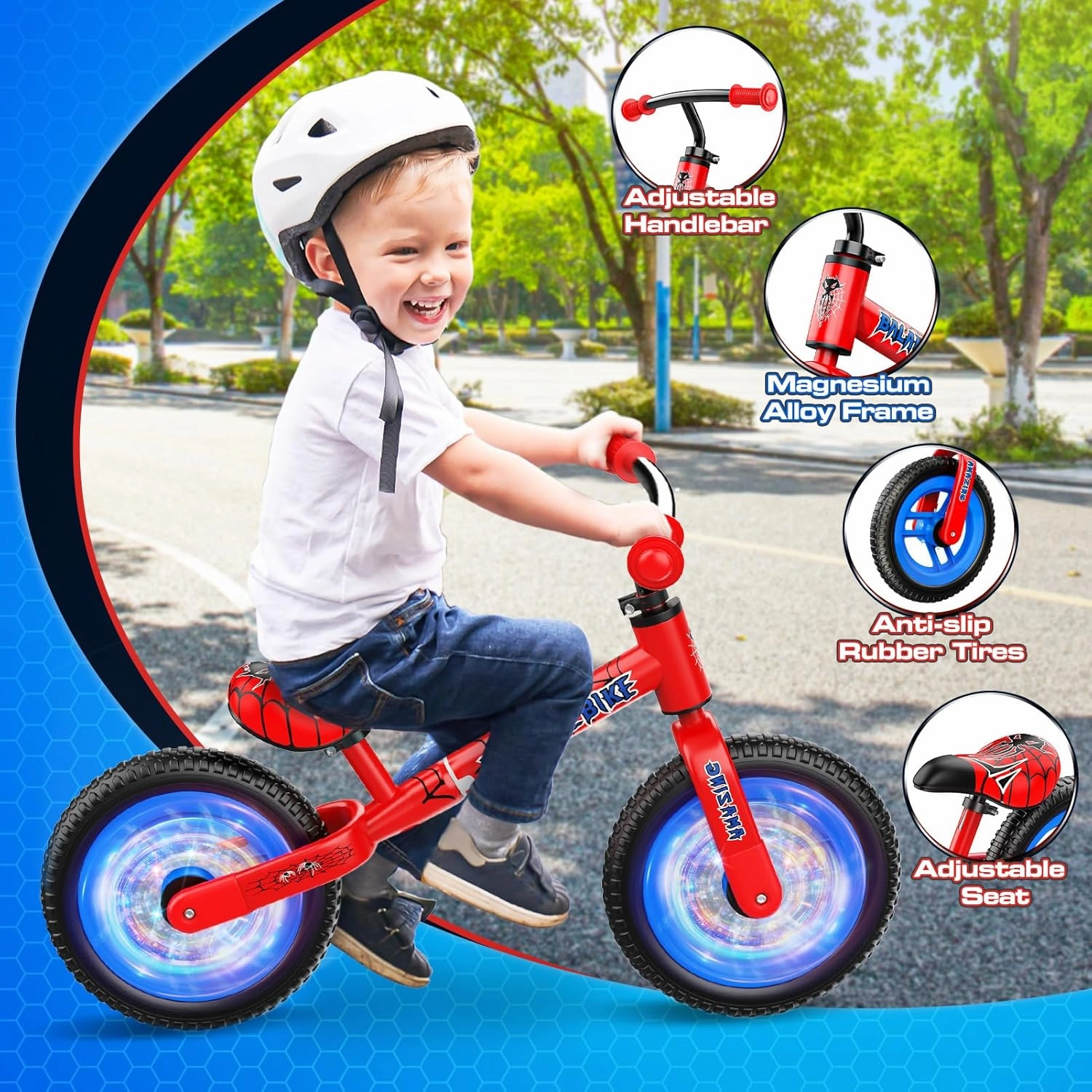 Spider Balance Bike 2 3 4 5 Year Old: Toddler Bike with 12 Inch Lighting Wheel No Pedal Outdoor Spider Toys for Boys 2-3 3-4 Birthday Gifts for 2  Year Old Boy Girl Toddlers Kids