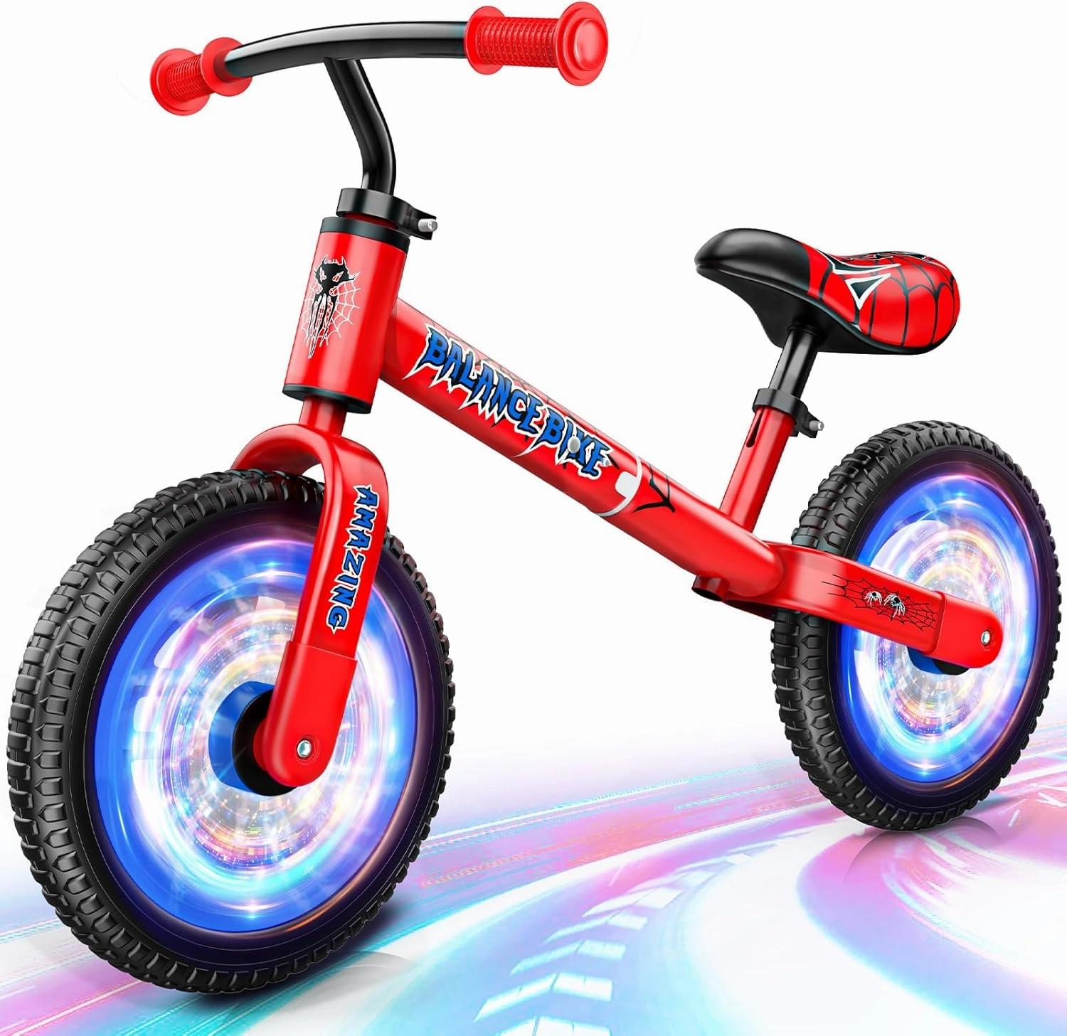 Spider Balance Bike 2 3 4 5 Year Old: Toddler Bike with 12 Inch Lighting Wheel No Pedal Outdoor Spider Toys for Boys 2-3 3-4 Birthday Gifts for 2  Year Old Boy Girl Toddlers Kids