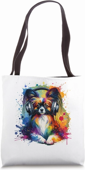 Splash Art Papillon Dog Continental Toy Spaniel Tote Bag