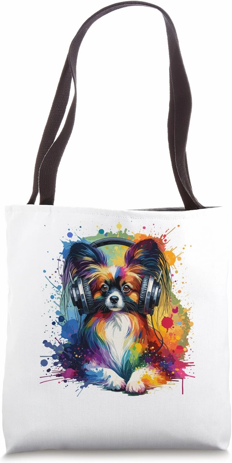Splash Art Papillon Dog Continental Toy Spaniel Tote Bag