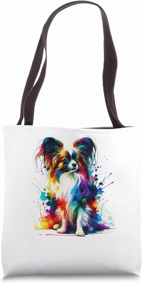Splash Art Papillon Dog Continental Toy Spaniel Tote Bag