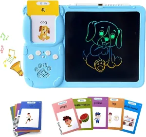 Spoken Language Board,Talking Flash Cards for Toddlers,2 in 1 Drawing Speaking Tablets with Bilingual Flashcards & LCD Writing Pad,Talking Flashcards for Toddlers 1-3 (255 Blue)