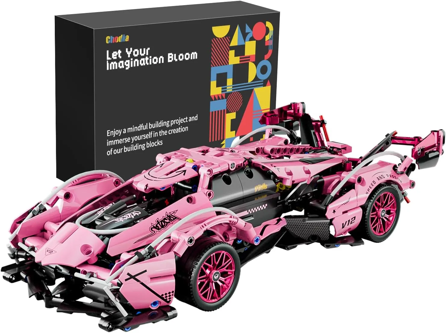 Sport Racing Car Building Block Sets for Adults, 1:14 Pink Race Supercar Toys Kits Collectible MOC Model Construction Birthday Gifts for Old Boys and Girls, Teens Men Women Age 8-12 12-16,14 