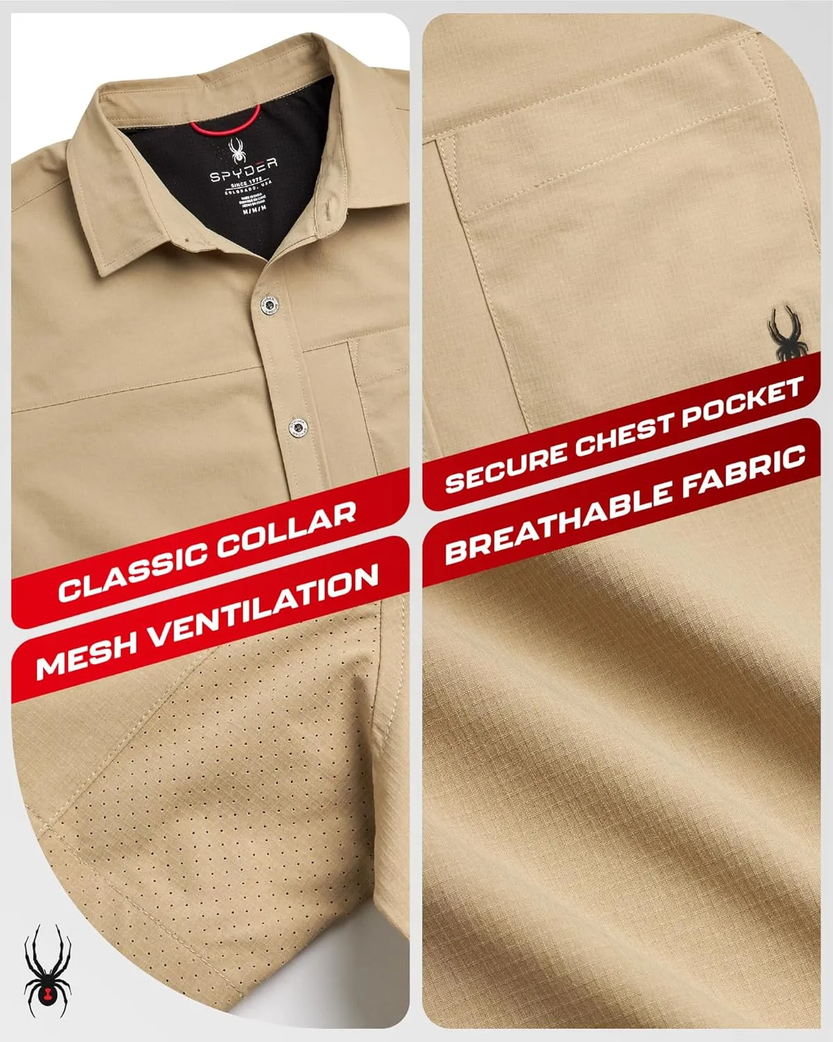 Spyder Mens Short Sleeve Button Down Shirts - Lightweight Stretch Ripstop Collared Wrinkle Free Dress Shirts for Men (S-XL)