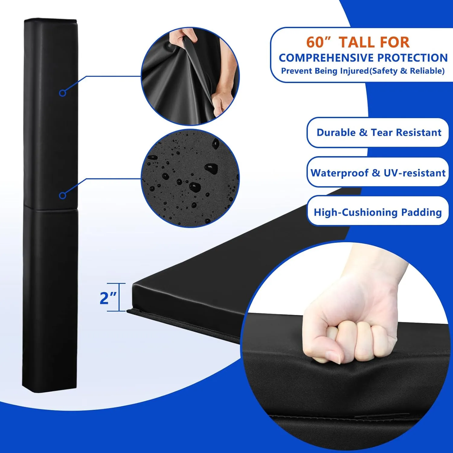 Square Pole Padding Basketball Pole Pads Heavy Duty Square Pads Outdoor Fits 4"x4", 5"x5", 6"x6",6"x8", 8"x8" Poles Waterproof UV-Resistant Durable Protection Pads