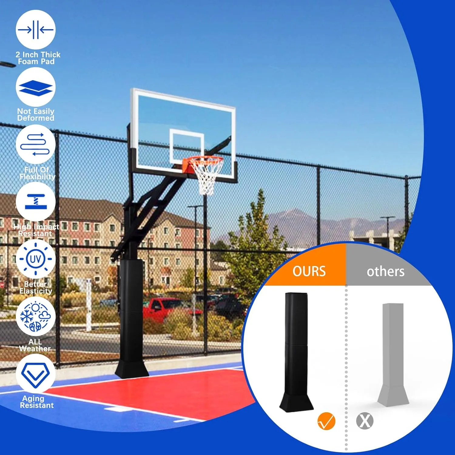 Square Pole Padding Basketball Pole Pads Heavy Duty Square Pads Outdoor Fits 4"x4", 5"x5", 6"x6",6"x8", 8"x8" Poles Waterproof UV-Resistant Durable Protection Pads
