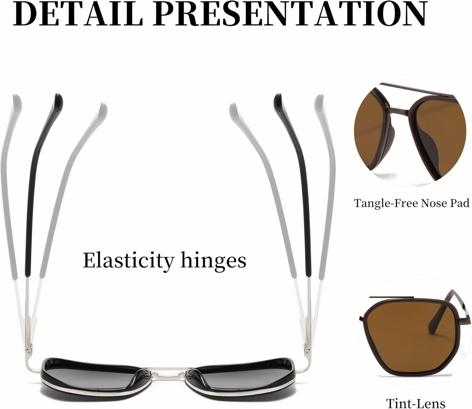 Square Retro Aviator Sunglasses for Women Trendy Womens Sunglasses Polarized UV Protection Tangle Free Metal Frame