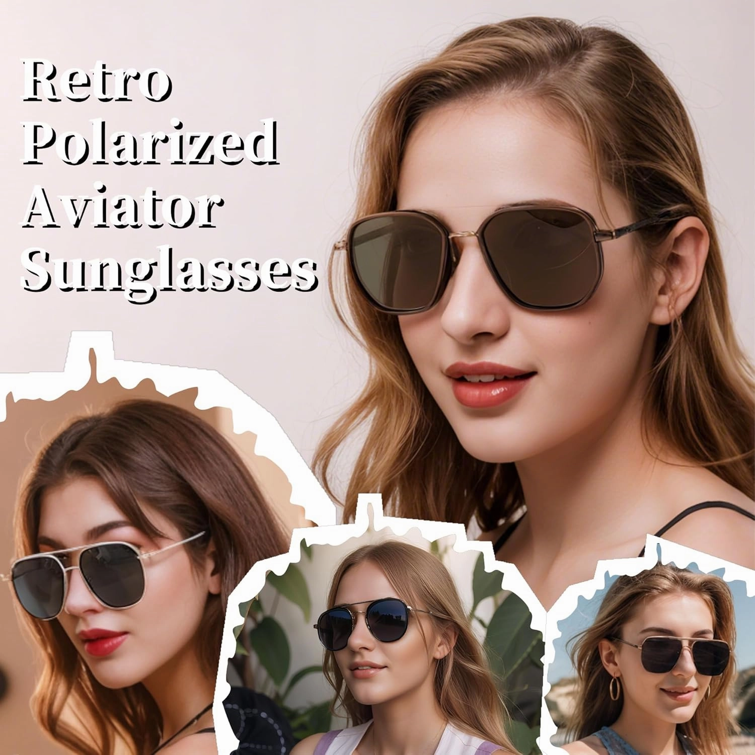 Square Retro Aviator Sunglasses for Women Trendy Womens Sunglasses Polarized UV Protection Tangle Free Metal Frame