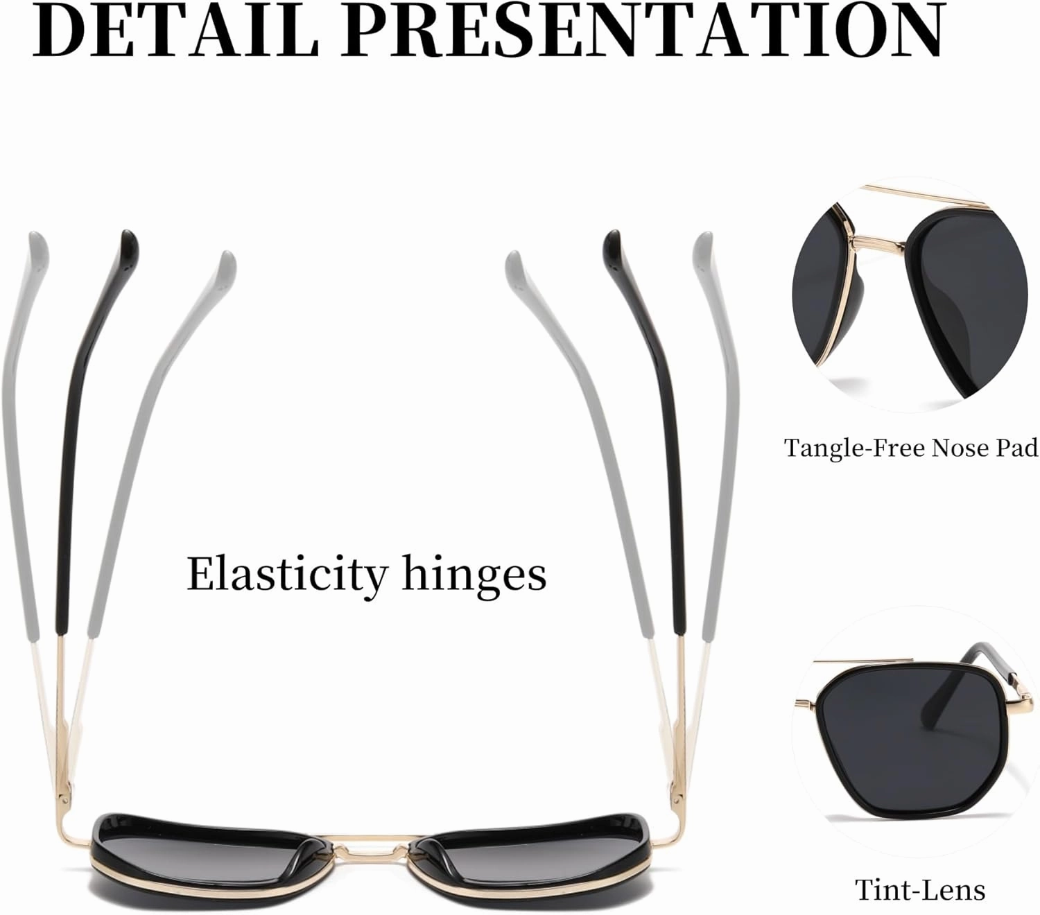 Square Retro Aviator Sunglasses for Women Trendy Womens Sunglasses Polarized UV Protection Tangle Free Metal Frame