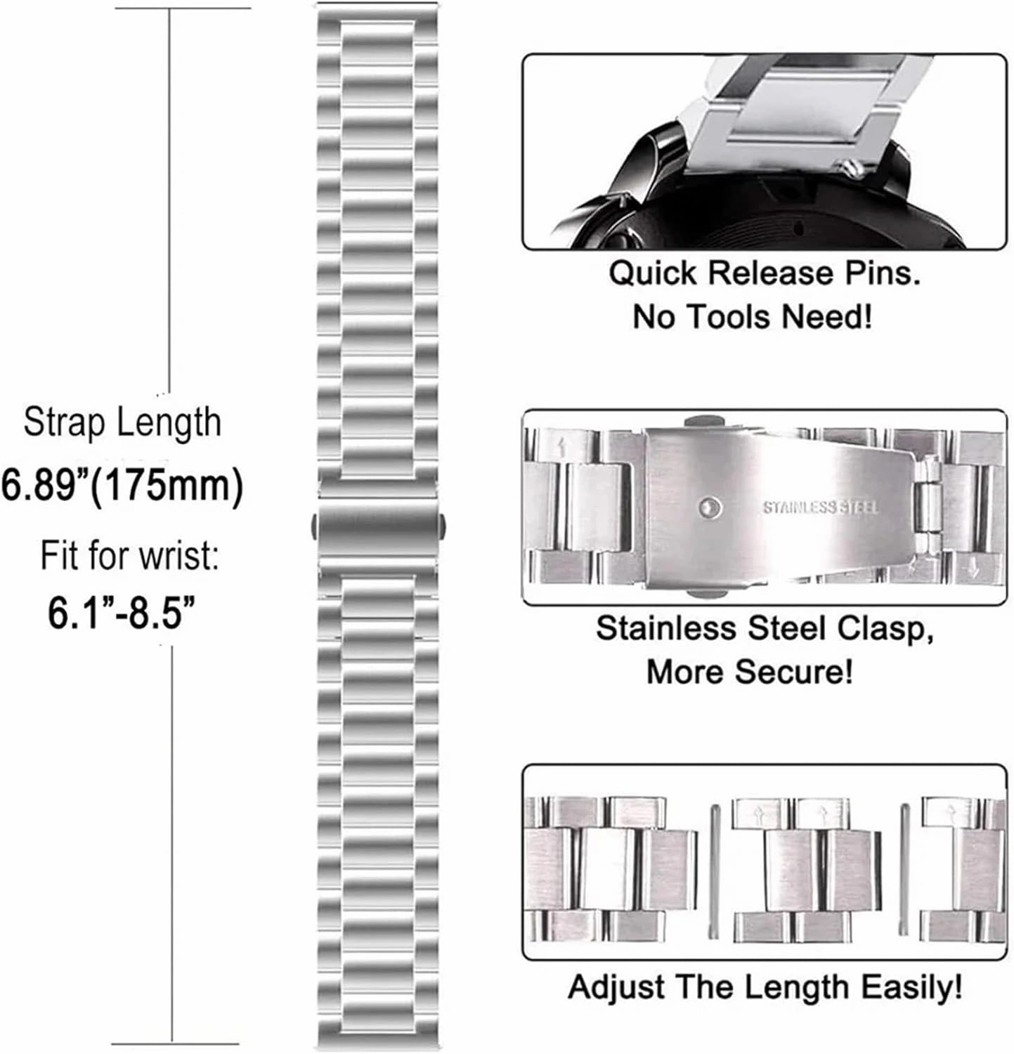 Stainless Steel Watch Band 18mm 20mm 22mm Watch Strap Men Woman Universal Quick Change Bracelet