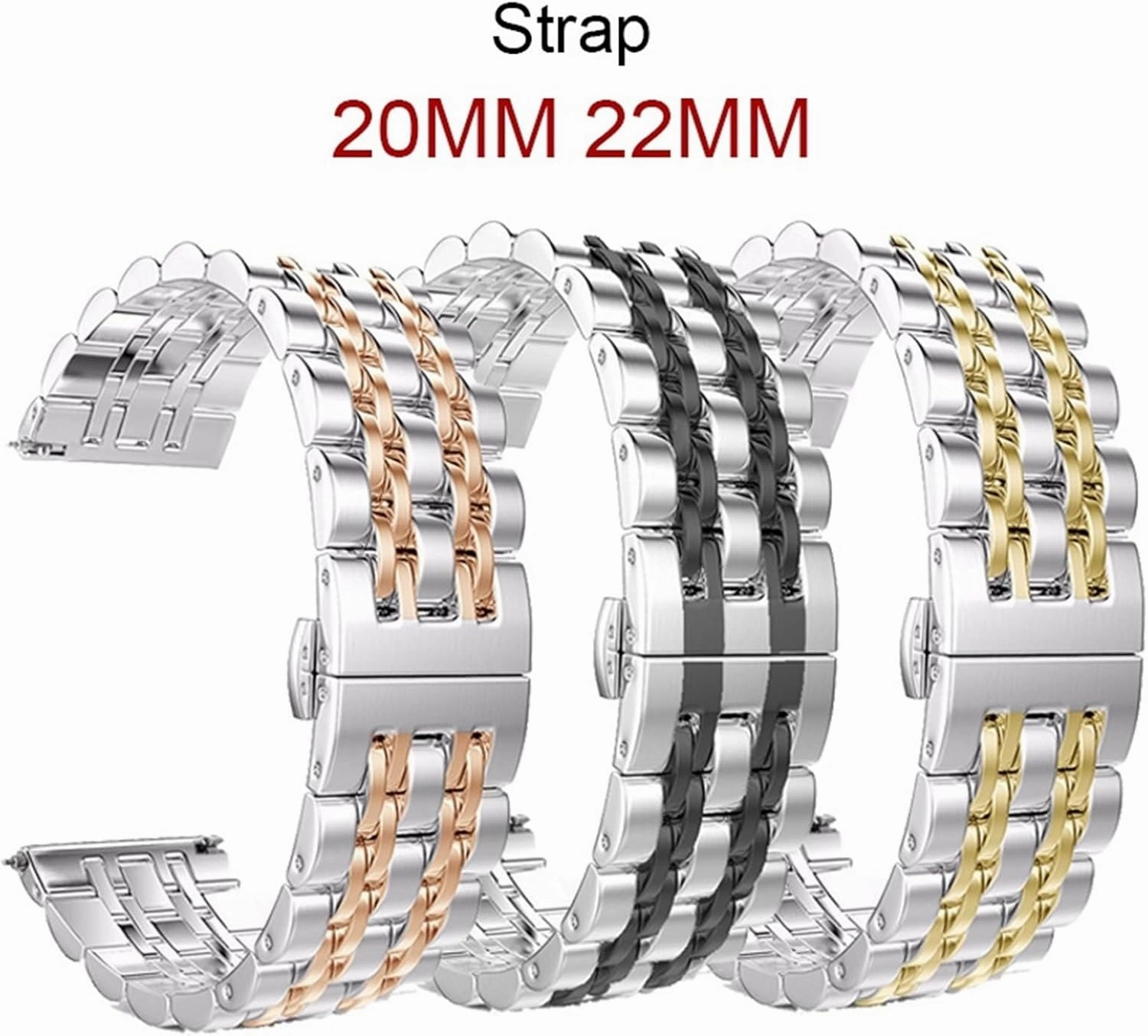 Stainless Steel Watch Strap Metal Replacement Watchbands 22mm 20mm Men Woman Universal Bracelet