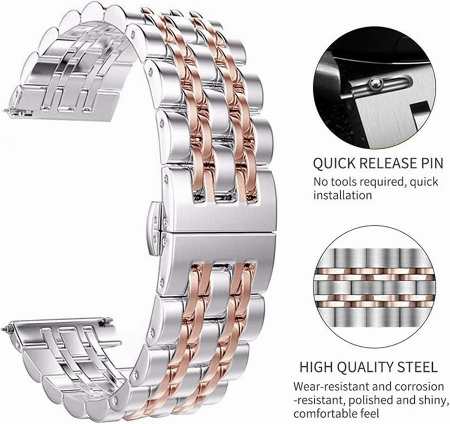 Stainless Steel Watch Strap Metal Replacement Watchbands 22mm 20mm Men Woman Universal Bracelet
