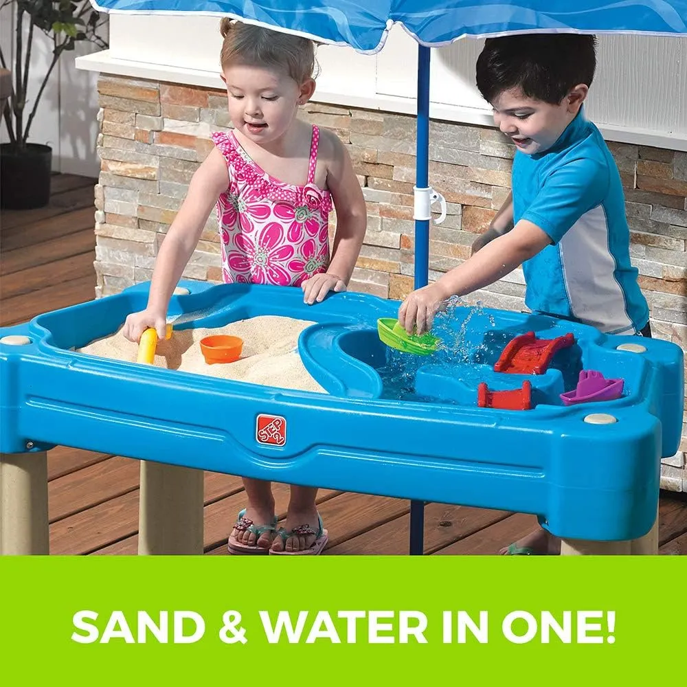 Step2 Cascading Cove Sand and Water Table, Kids Activity Sensory Playset, Comes with Umbrella, Summer Outdoor Toys, 7 Piece Toy Accessories, For Toddlers 1.5  Years Old