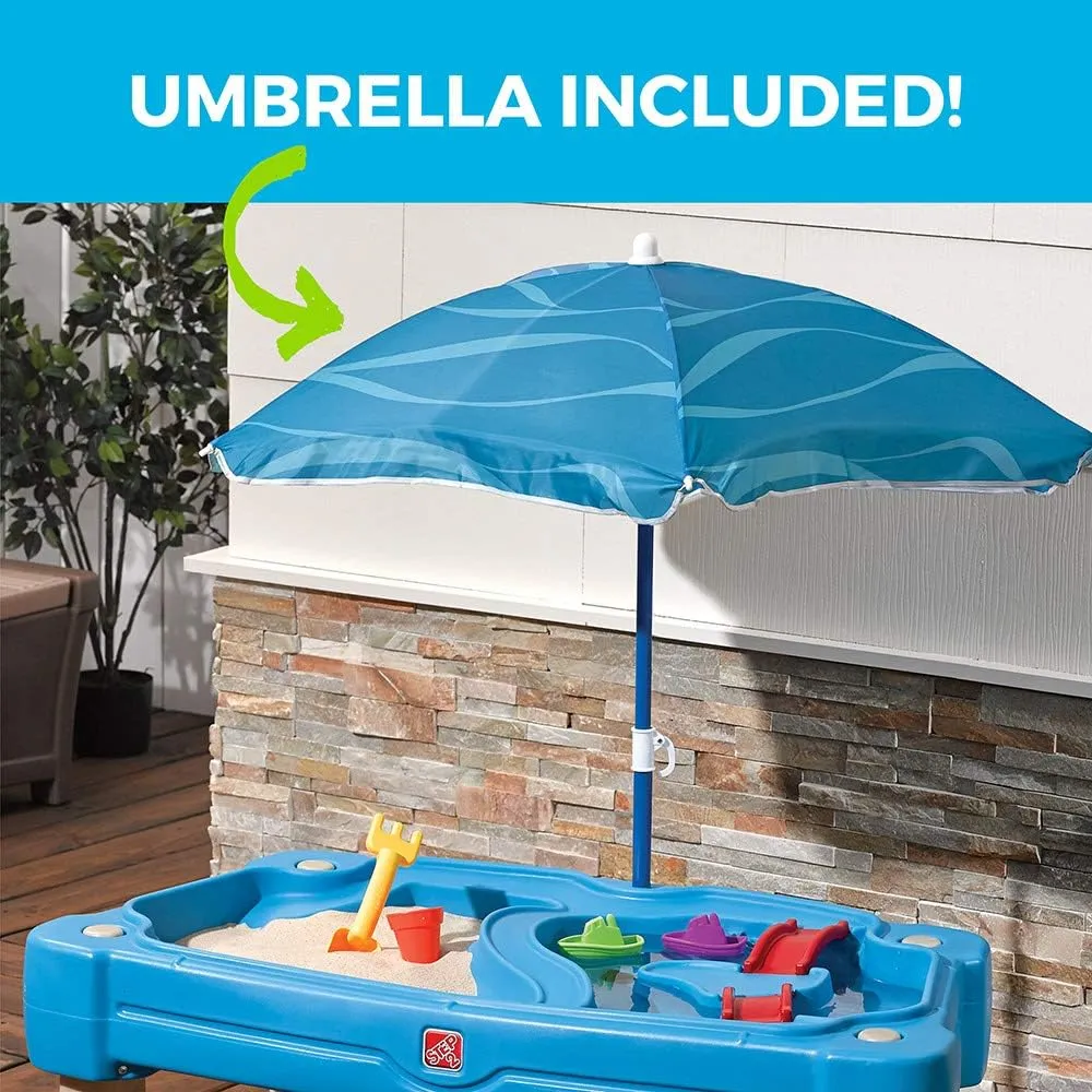 Step2 Cascading Cove Sand and Water Table, Kids Activity Sensory Playset, Comes with Umbrella, Summer Outdoor Toys, 7 Piece Toy Accessories, For Toddlers 1.5  Years Old