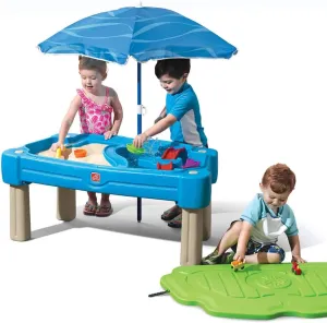 Step2 Cascading Cove Sand and Water Table, Kids Activity Sensory Playset, Comes with Umbrella, Summer Outdoor Toys, 7 Piece Toy Accessories, For Toddlers 1.5  Years Old