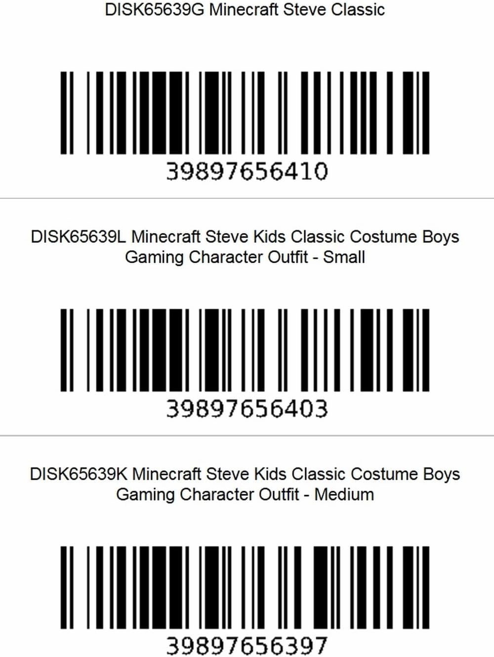 Steve Classic Minecraft Costume, Multicolor, Large (10-12)