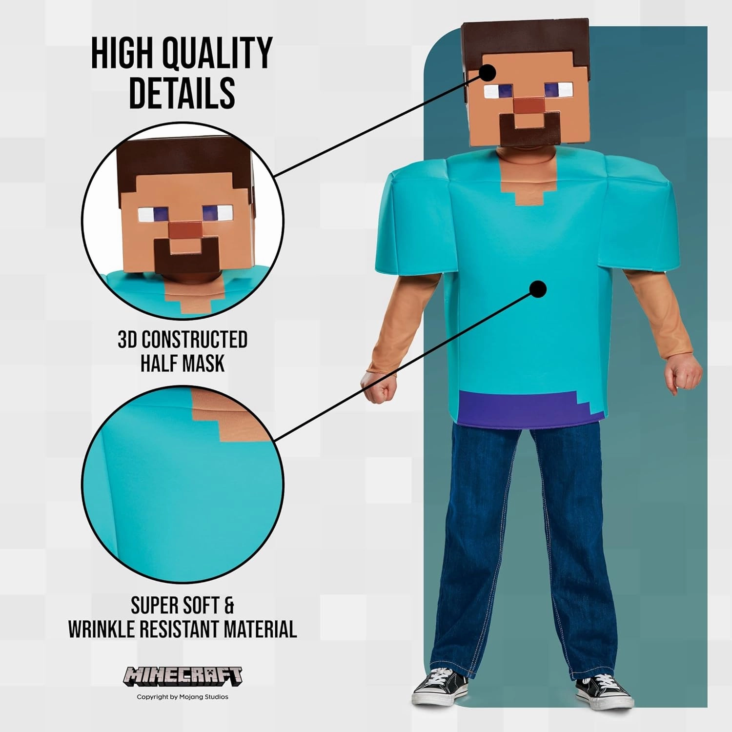 Steve Classic Minecraft Costume, Multicolor, Large (10-12)