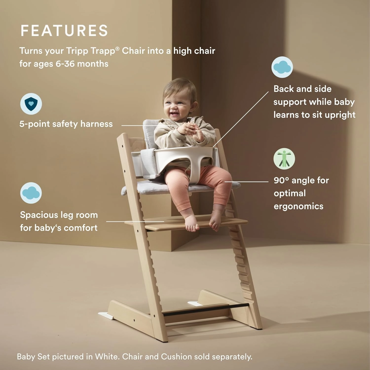 Stokke Tripp Trapp Baby Set 2, Fjord Blue - Ages 6-36 Months - Convert The Tripp Trapp Chair into a Comfortable High Chair - Includes Stokke Harness 2