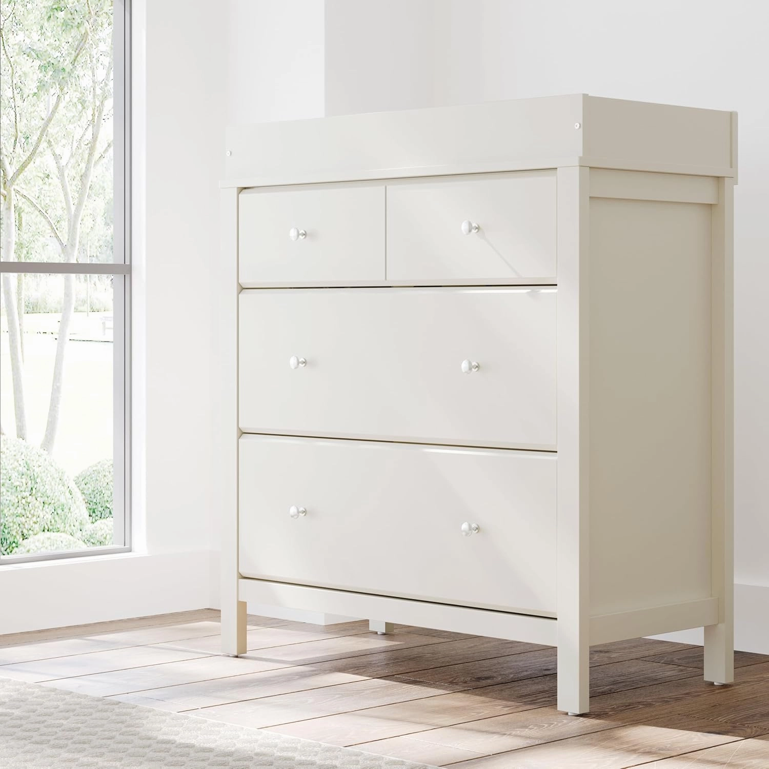 Storkcraft Horizon 3 Drawer Chest with Changing Topper (Frosted Oat) – GREENGUARD Gold Certified, 3 Drawer Dresser, Nursery Dresser Drawer Organizer