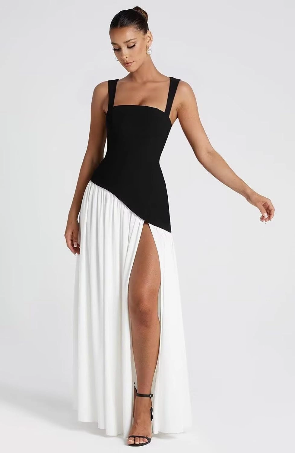 Straps Prom Dresses for Women Long Front Slit Asymmetrical Drop Waist Party Dress for Girls Chiffon Formal Gowns