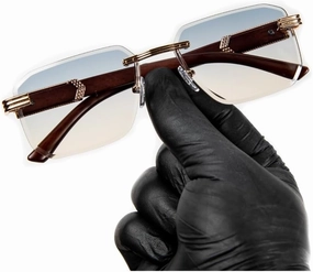 Street Knitted Square Gold Frame Rimless Cool Gray Tan Gradient Tint Unisex Sun Glasses Men's Women's Retro Hip Hop Grey Brown Woodgrain Rectangle Frameless Shades Sunglasses
