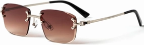 Street Knitted Vintage Retro Rimless Brown Tint Len's Square Unisex Silver Metal Wire Frames Sunglasses Men UV400 Gradient Rectangular Hip Hop Frameless Sun Glasses For Men And Women