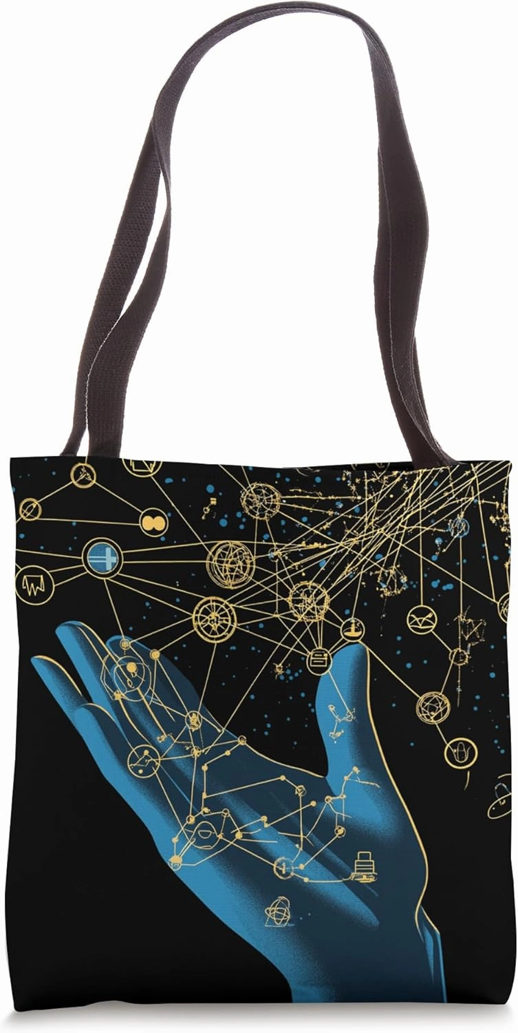 Stylized Network Hand Graphic for Tech Innovators Tote Bag