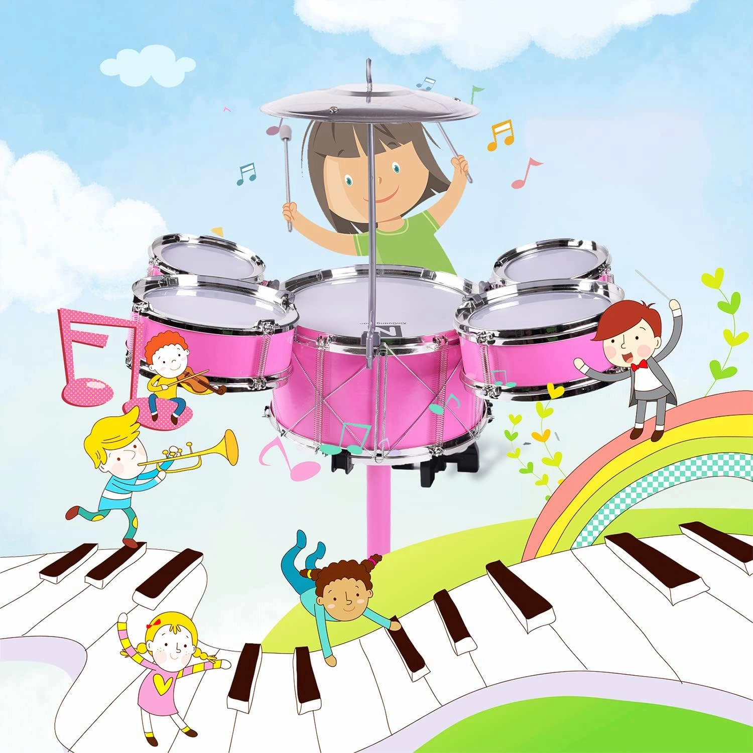 Suitable for Children Aged 3-6 ，Kids Drum Toy Set Rock Jazz Drum (pink)