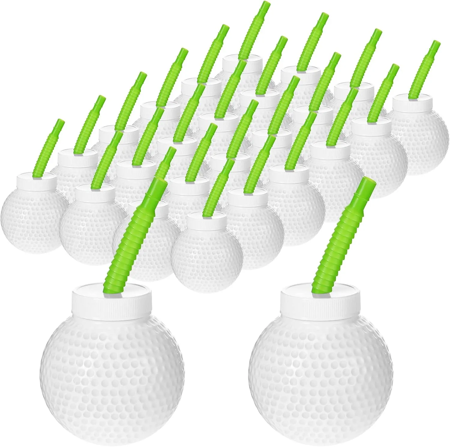 Sumind 24 Set Golf Ball Cups with Straws and Lids, 10 oz Plastic Reusable Golf Party Cups Bulk for Kids Birthday Theme Party Supplies