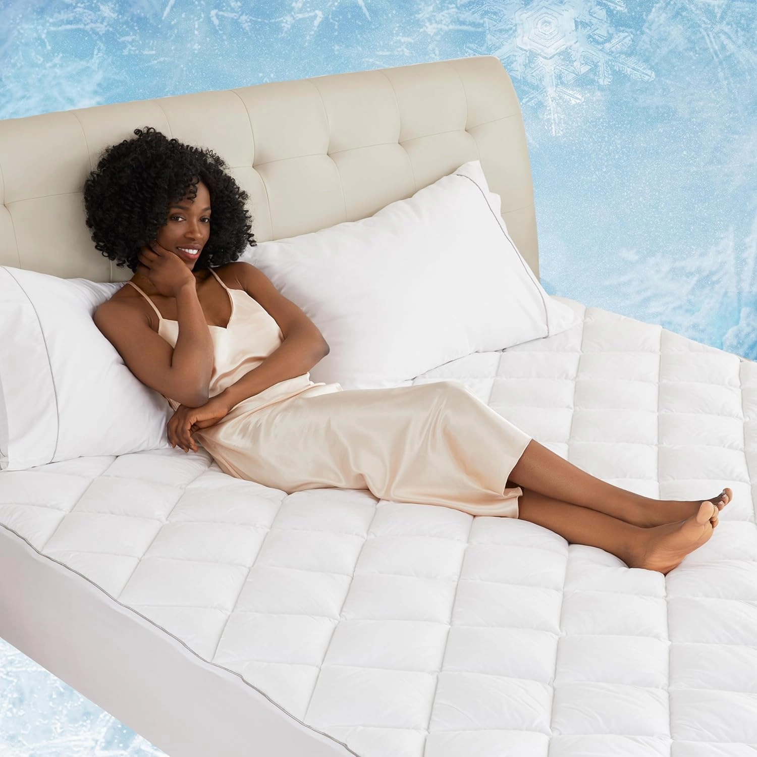 Sunflower Cooling Quilted Queen Mattress Protector, Mattress Pad Queen Chill Soft Mattress Cover, 18-22" Extra Deep Pocket Thin Version, Machine Washable Durable