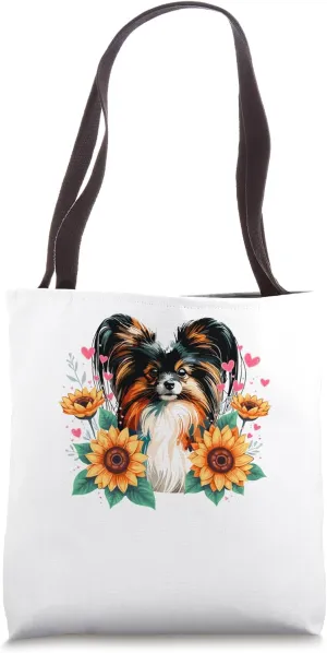 Sunflowers Papillon Dog Continental Toy Spaniel Tote Bag
