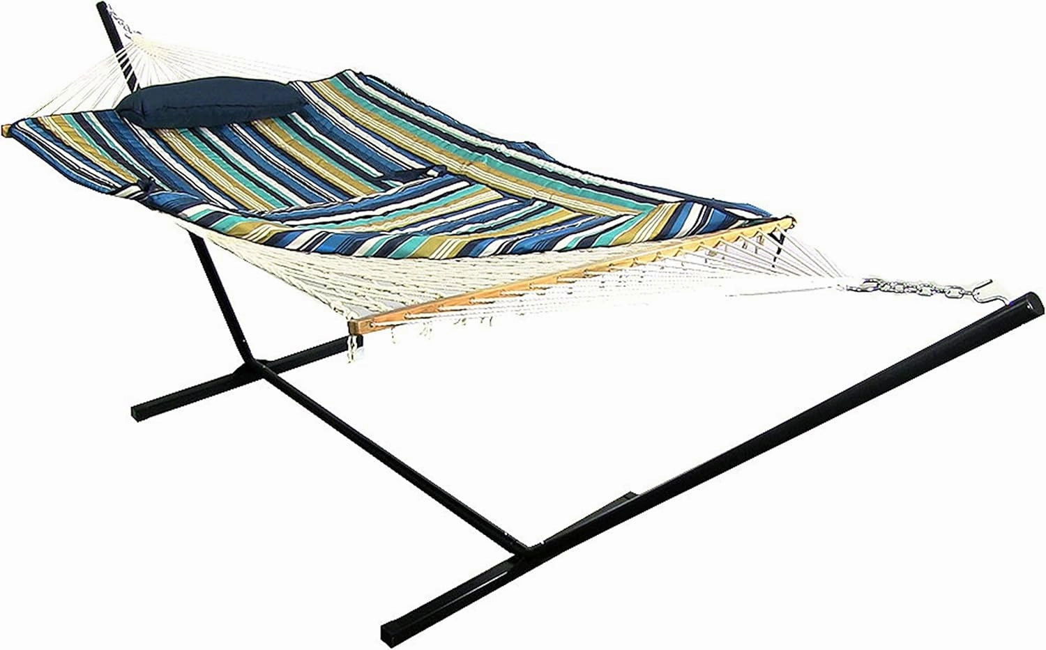 Sunnydaze Rope Hammock with 12-Foot Stand and Hammock Pad - 275-Pound Capacity - Lakeview